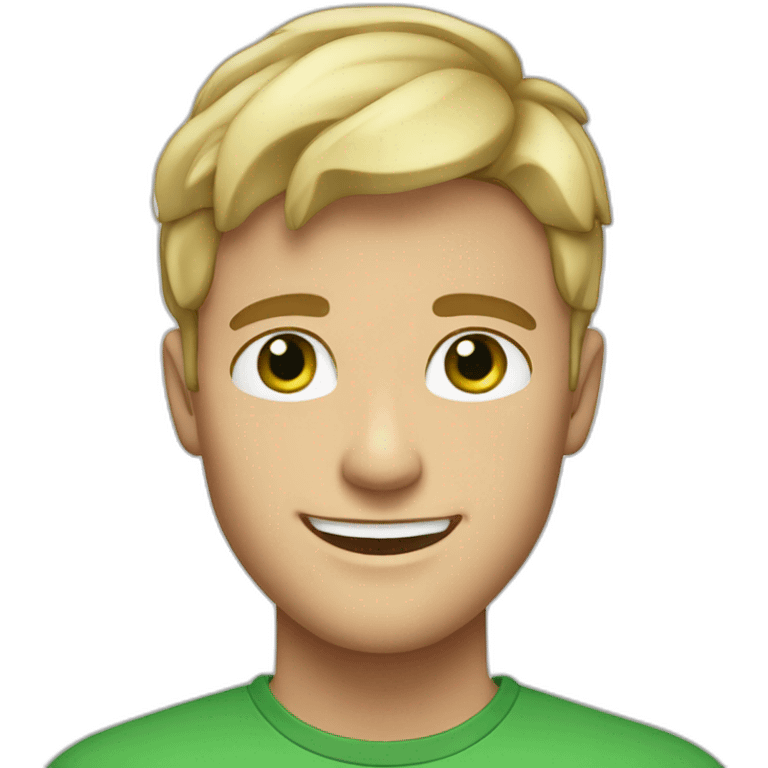 Handsome man smiling with freckles and green eyes. Short blond raid hair. emoji