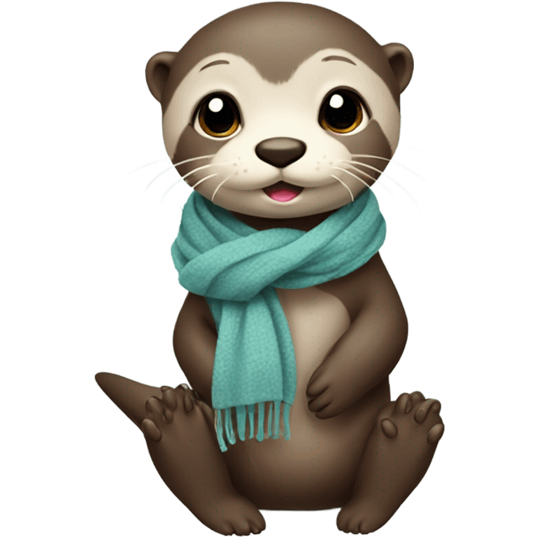 Cute baby otter. Wearing scarf. Full body.  emoji