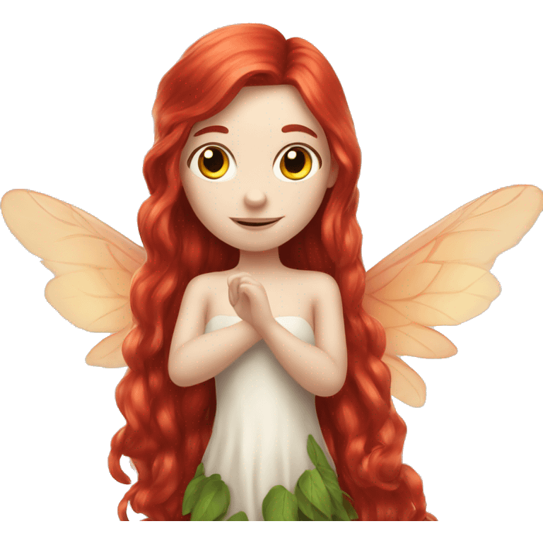 a white skin fairy, long red hair and wings emoji