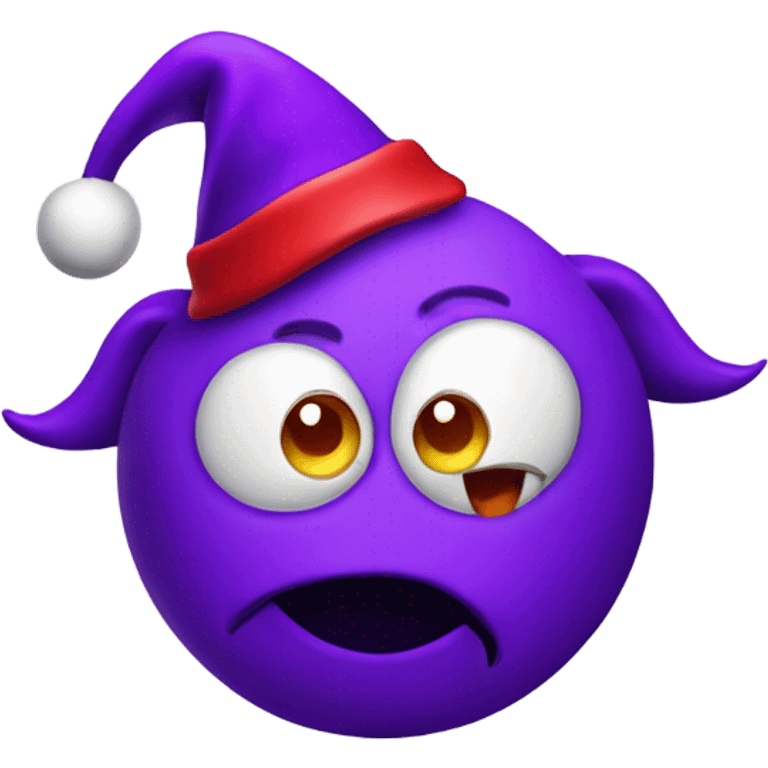 Mischievous purple emoji devil with Santa hat emoji