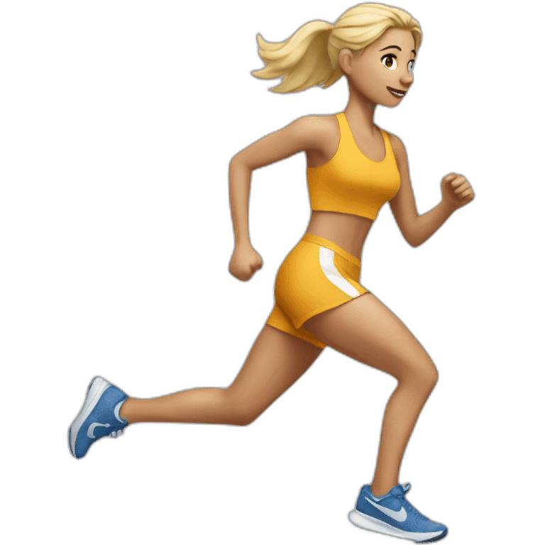 blonde girl running with nike shoes emoji