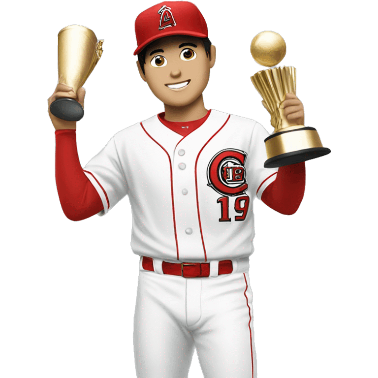 Ohtani holding up trophy emoji