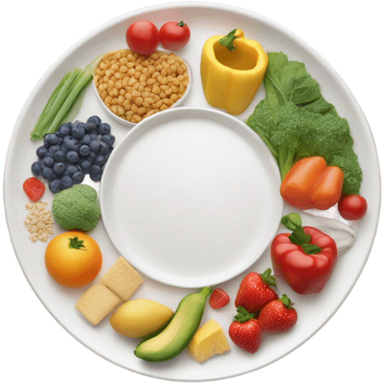 round white plate with healthy food emoji