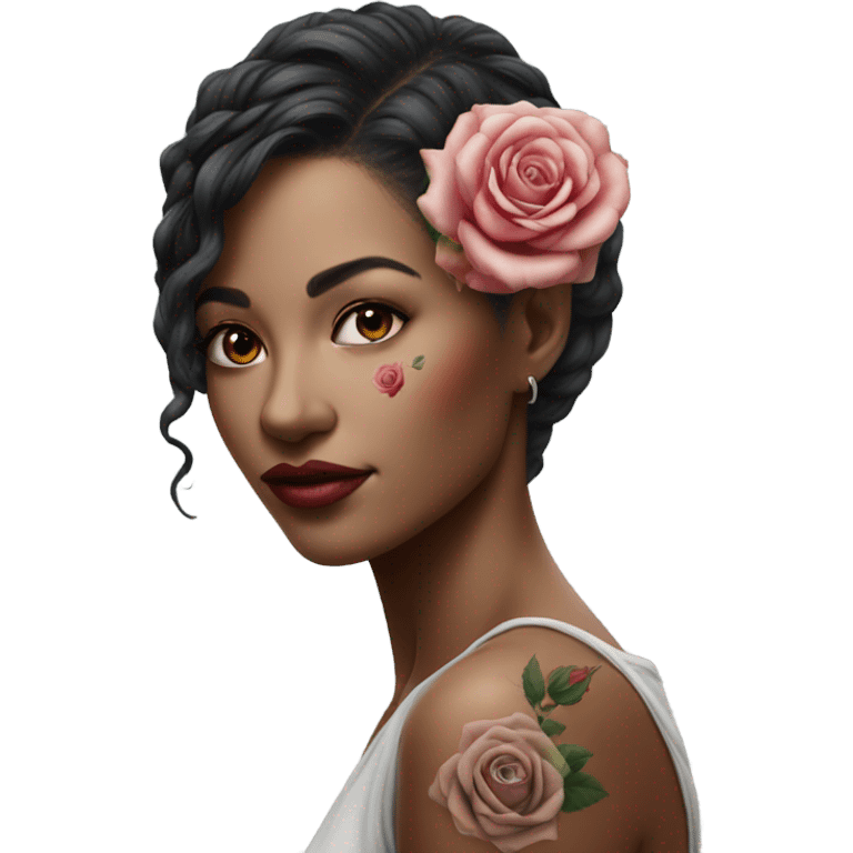 Hyper Realistic beautiful woman model with a small rose tattoo emoji