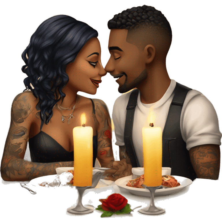 romantic candle light dinner for beautiful tattooed couple emoji