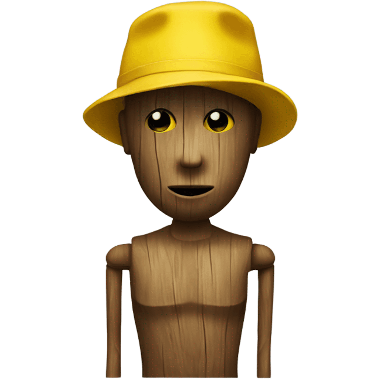 a wood mannequin with no legs and a yellow hat emoji