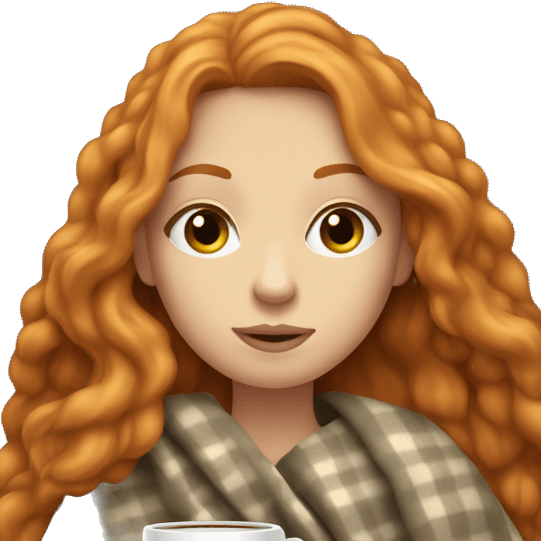 ginger long hair white girl wearing blanket sipping coffee emoji