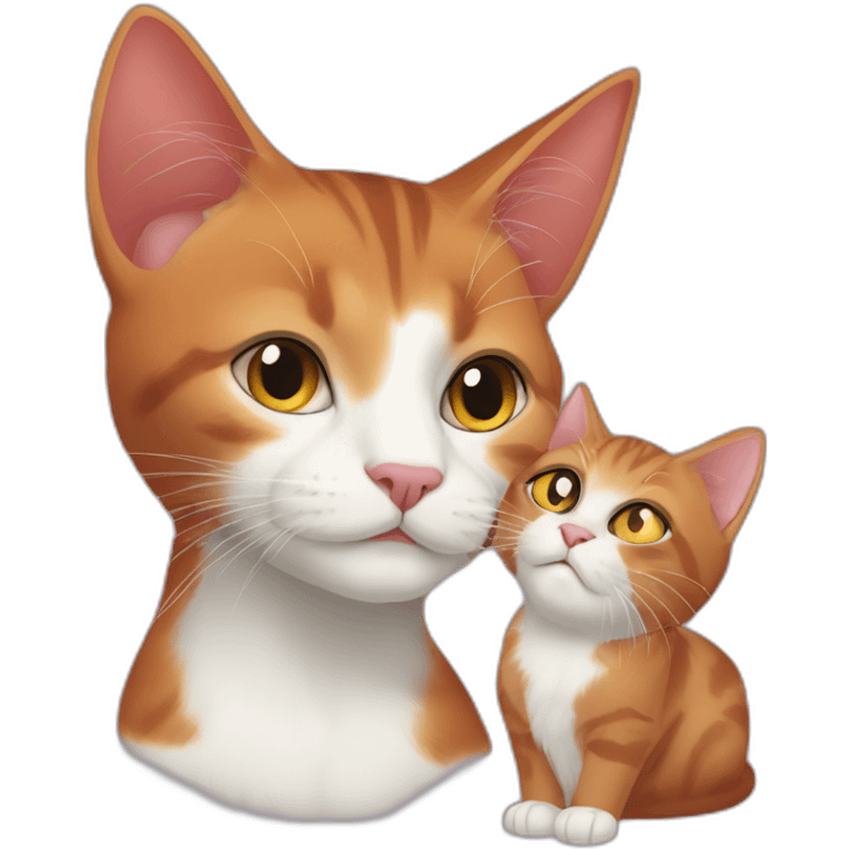 red abissinian cat with big ears and black kitten with small white speck emoji