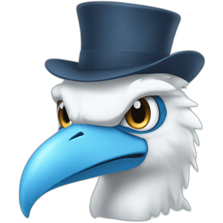 Crazy funny Articuno head with human white teeth and beautiful smile wearing glasses and hat emoji