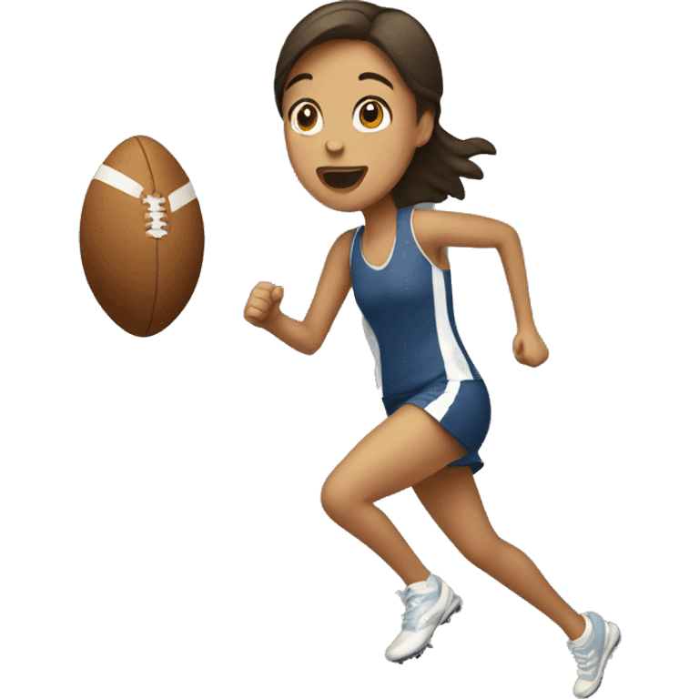 Girl running with a footy emoji