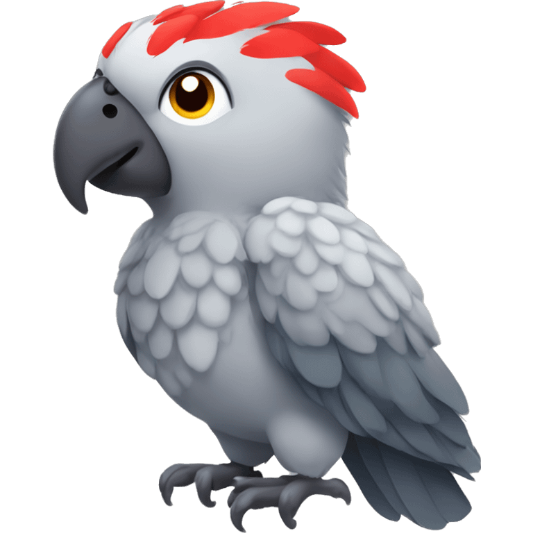 A large parrot. It has gray feathers and a red tail, and its head is white. It is very cute and small and very little annoying, but quite noisy. emoji