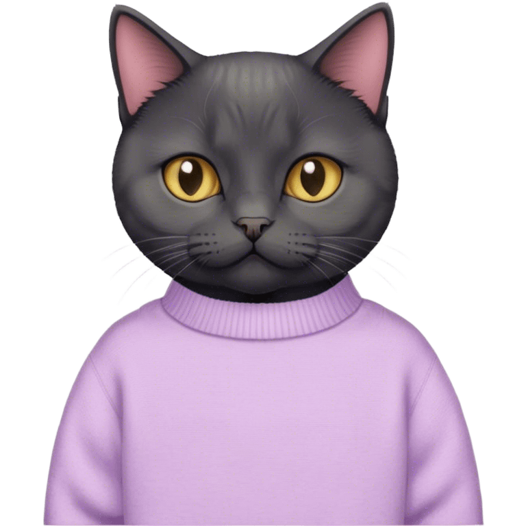 
short-haired black British cat in a pastel sweater emoji