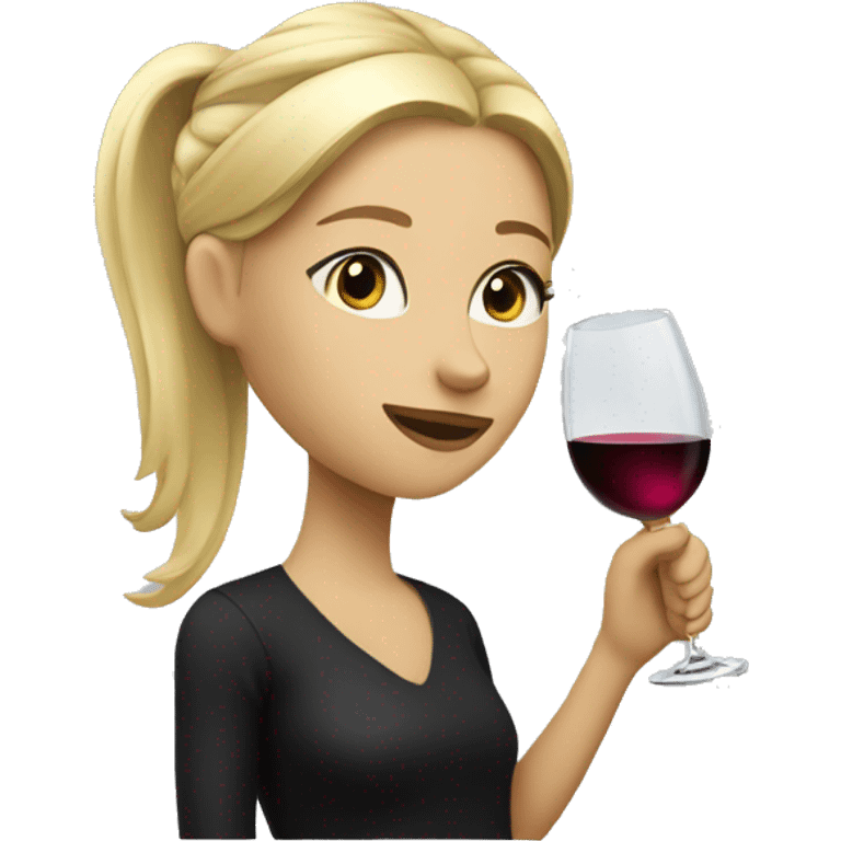 Blonde girl with ponytail drinking a glass of wine  emoji