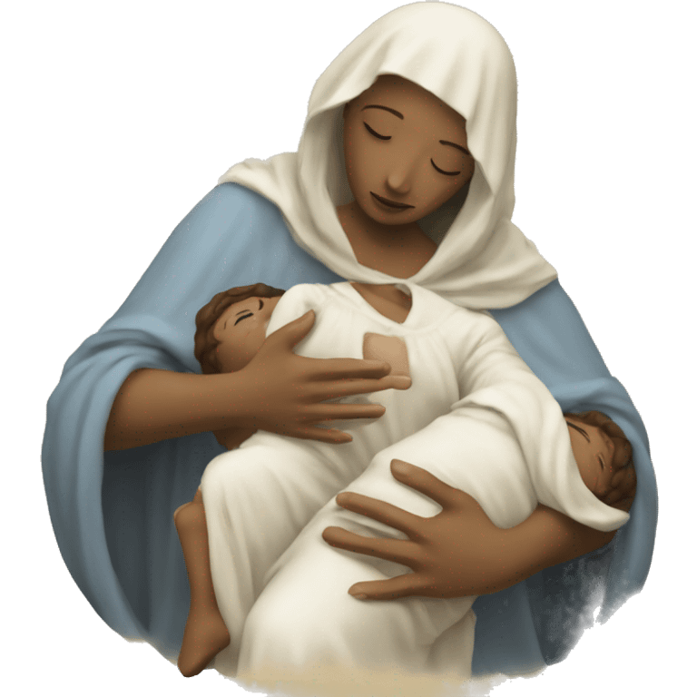 Maria mother of Jesus with Jesus in hands white skin emoji