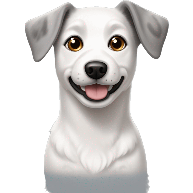 white and gray dog with dark gray ears, mixed breed with Jack Russel and bichon frize emoji