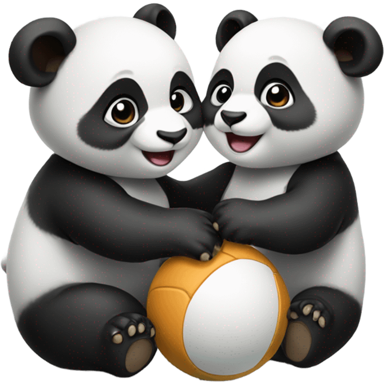 Two baby pandas playing with a ball emoji