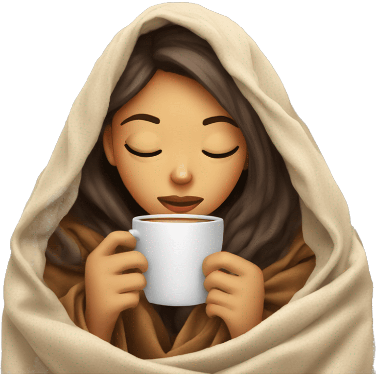 girl inside a blanket sipping coffee eyes closed emoji