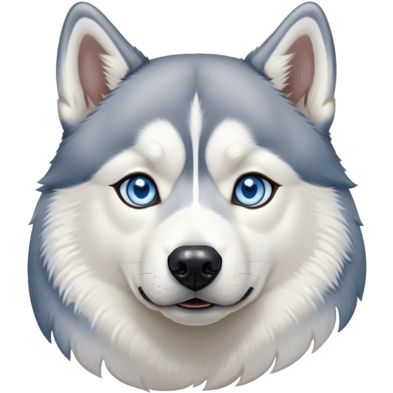 Cinematic Noble Siberian Husky Portrait Emoji, Poised and regal, with a strong, athletic build and a thick, well-groomed grey and white coat, piercing icy blue eyes, Simplified yet sharp and sophisticated features, highly detailed, glowing with a cool, dignified glow, high shine, intelligent and spirited, stylized with an air of endurance, focused and attentive, soft glowing outline, capturing the essence of a watchful and commanding sled dog, so majestic it feels as though it could sprint out of the screen with effortless authority! emoji