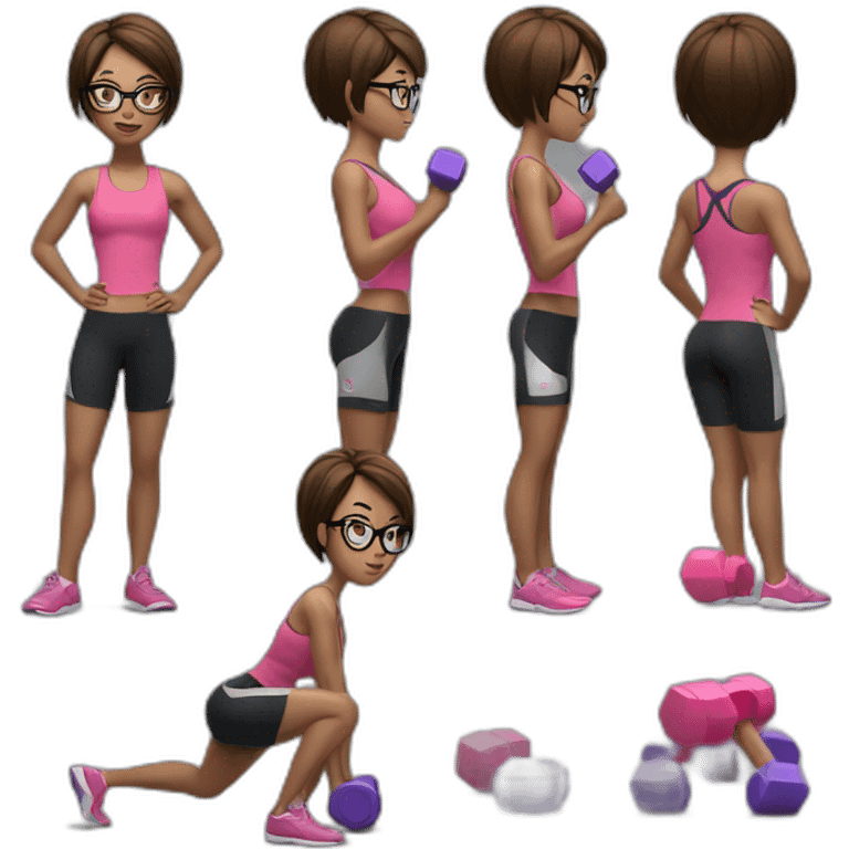 Sports Girl with short hair glasses holdingdumbbell emoji