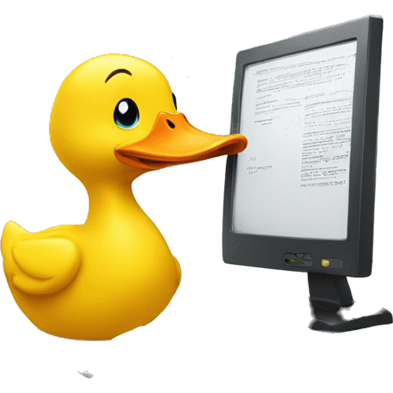 Yellow duck writing behain a computer  emoji