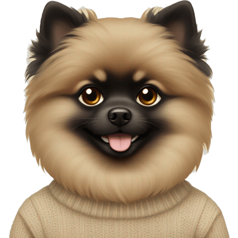 A black pomeranian in a beige sweater emoji