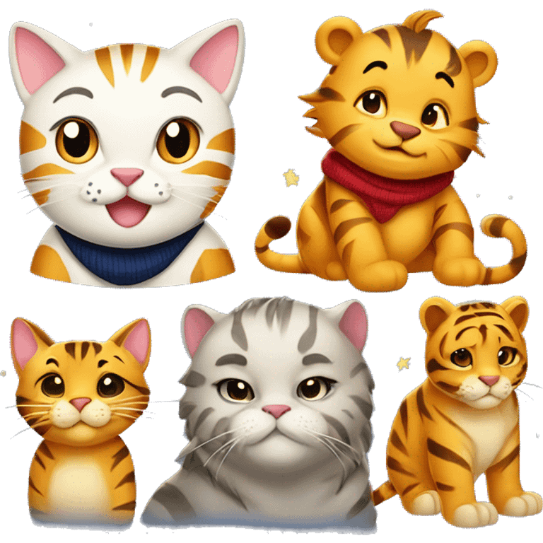 British cat, Dragon, Heart with stars, Lion cub in a sweater, Winnie the Pooh and the Tiger emoji