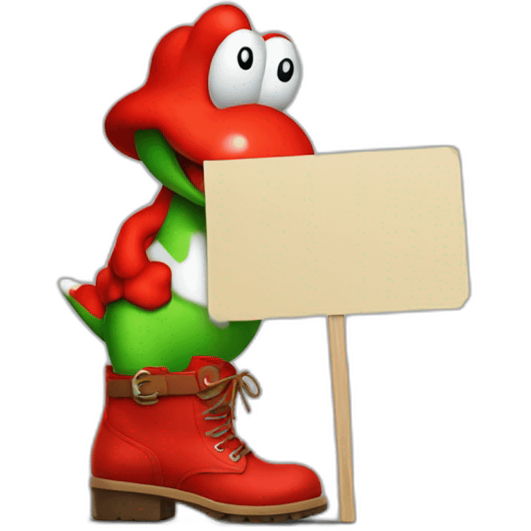 yoshi wearing red boots holding a sign  emoji