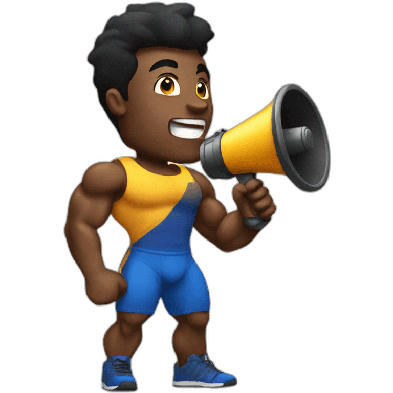 black bodybuilder with megaphone speaking emoji