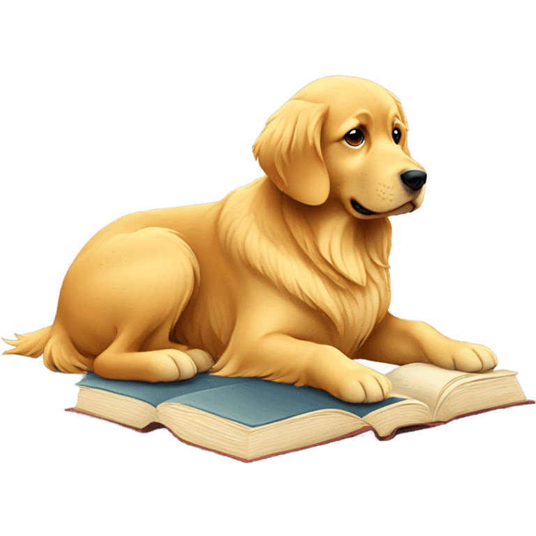 Golden retriever reading a book emoji