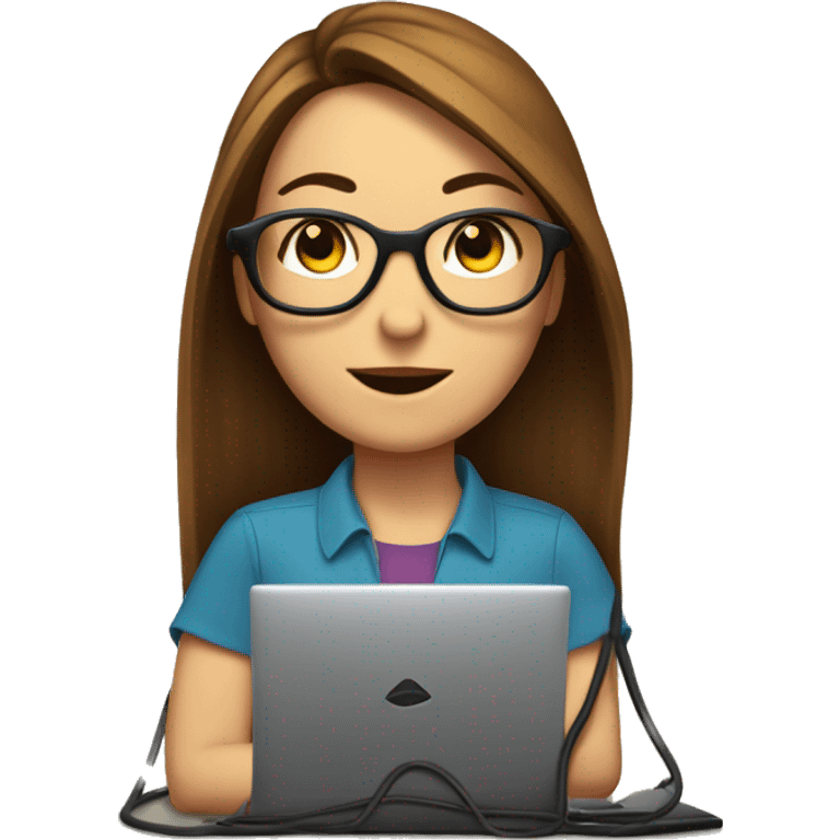 white female, brown straight hair with glasses, is unplugging an extension cord from a computer. emoji