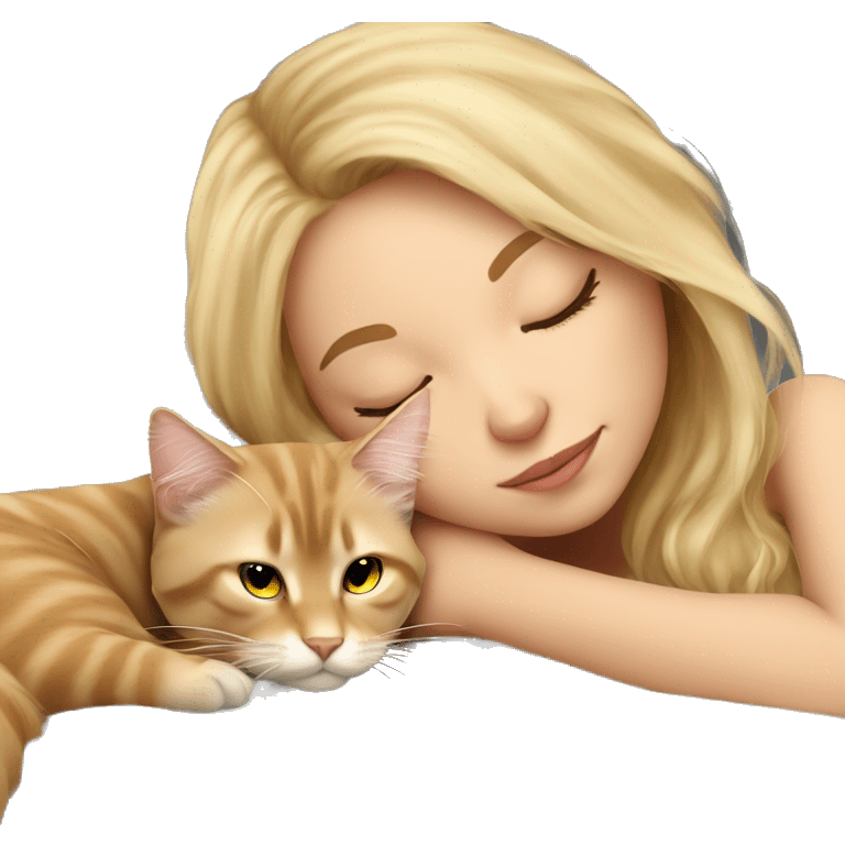 Pretty blonde girl sleeping with her beige main coon cat emoji