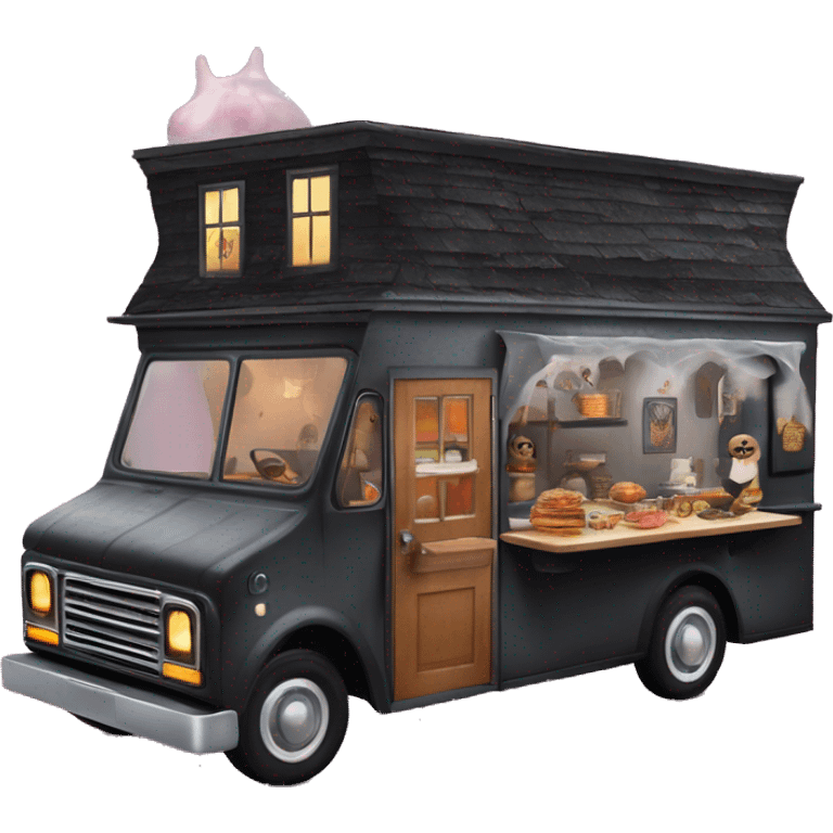 Fantasy Wednesday Addams haunted dream house in food truck  emoji