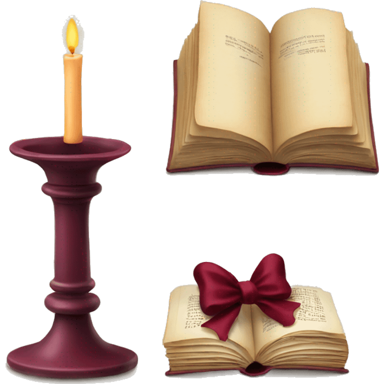 open book and candlestick with burgundy bow emoji