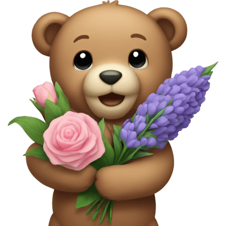 teddy bear holding flower bouquet  emoji