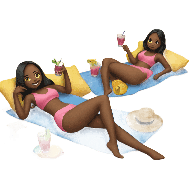 Girls laying at the beach with a drink in her hand emoji