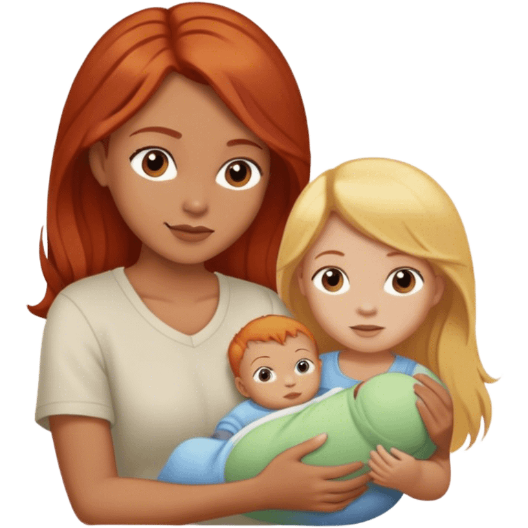 A woman with brown hair, a baby with red hair and a child with blonde hair  emoji