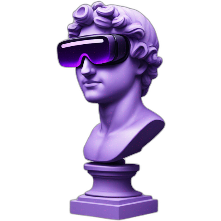 an EMOJI OF A ancient young greek statue, wearing VR headset, purple colors, DIGITAL UNIVERSE emoji