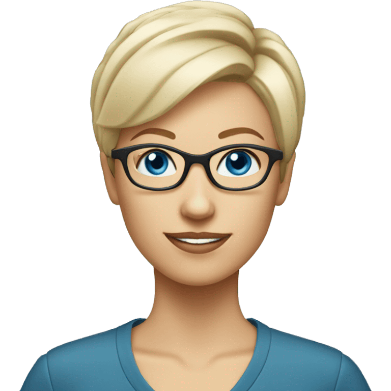 female Teacher with glasses blonde pixie haircut blue eyes blouse emoji