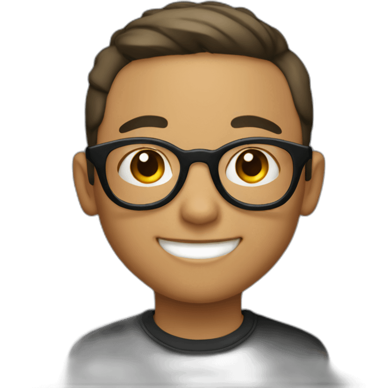 A smiling light-skinned boy with short hair and black-rimmed round glasses emoji