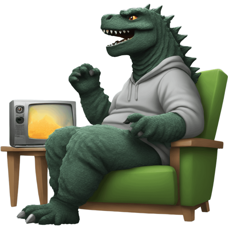 Godzilla wearing a hoody chilling watching tv emoji