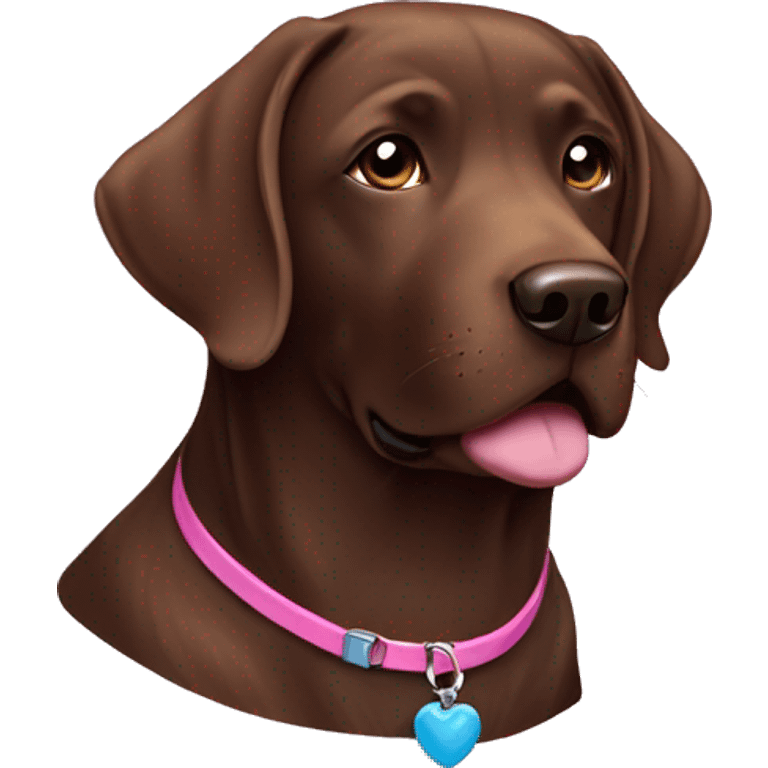 Chocolate Labrador with blue and pink collar emoji