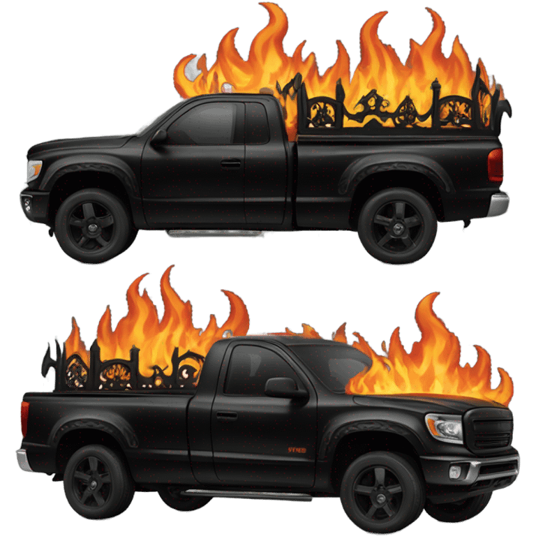 Gothic pickup truck with flames emoji