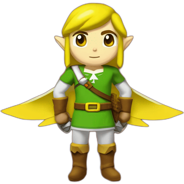 Link de the legned of zelda sur un oiseau rouge avec le dessous de ses aille blanches et un bec jaune emoji