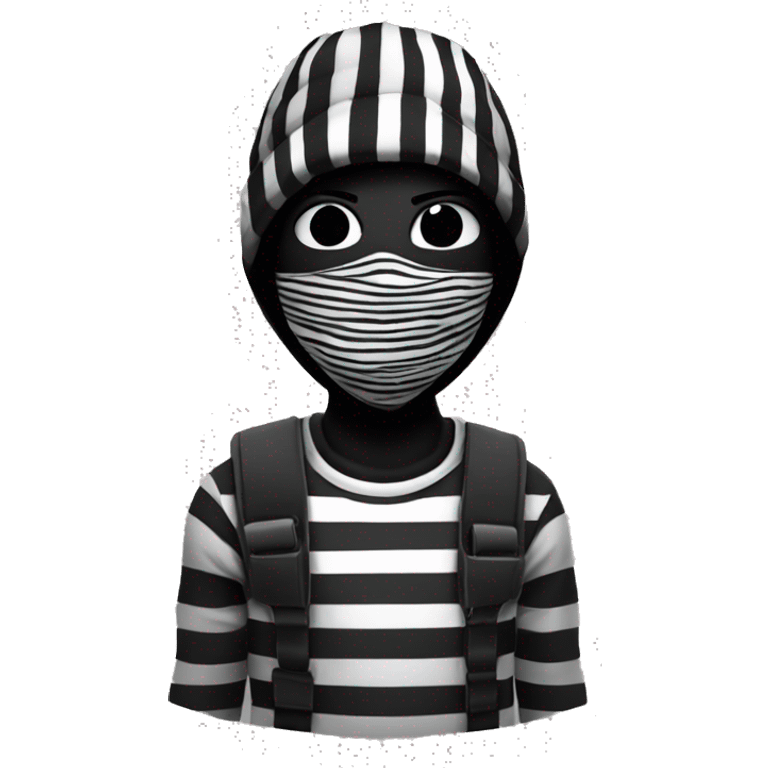 Robber, black and white stripped shirt, small black mask, black beanie hat emoji