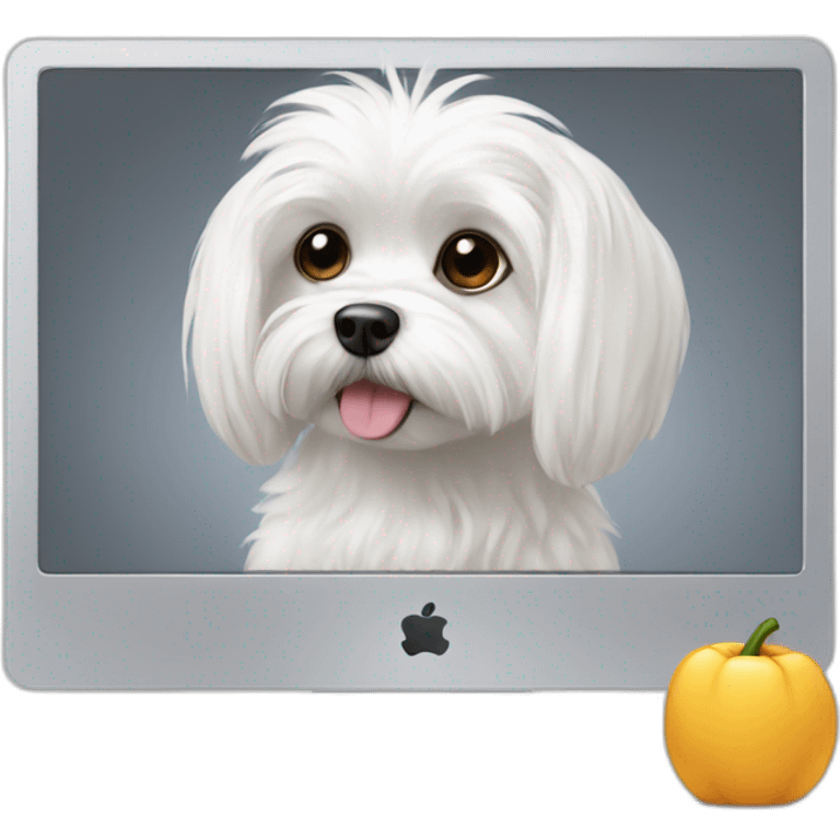 maltese dog looking at COMPUTER screen emoji