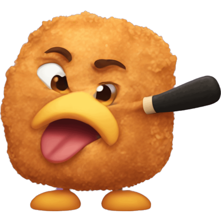 Chicken nugget holding a bat and angry emoji