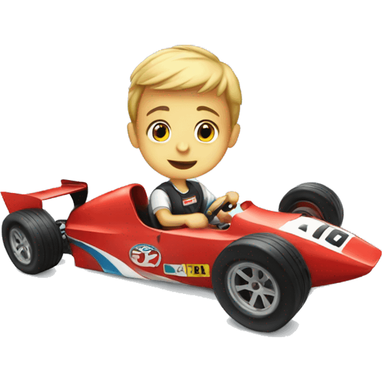 Boy with racing car emoji