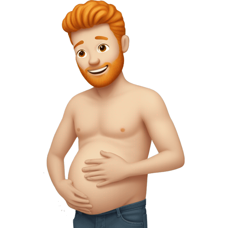 A ginger man who is pregnant and rubbing his belly  emoji