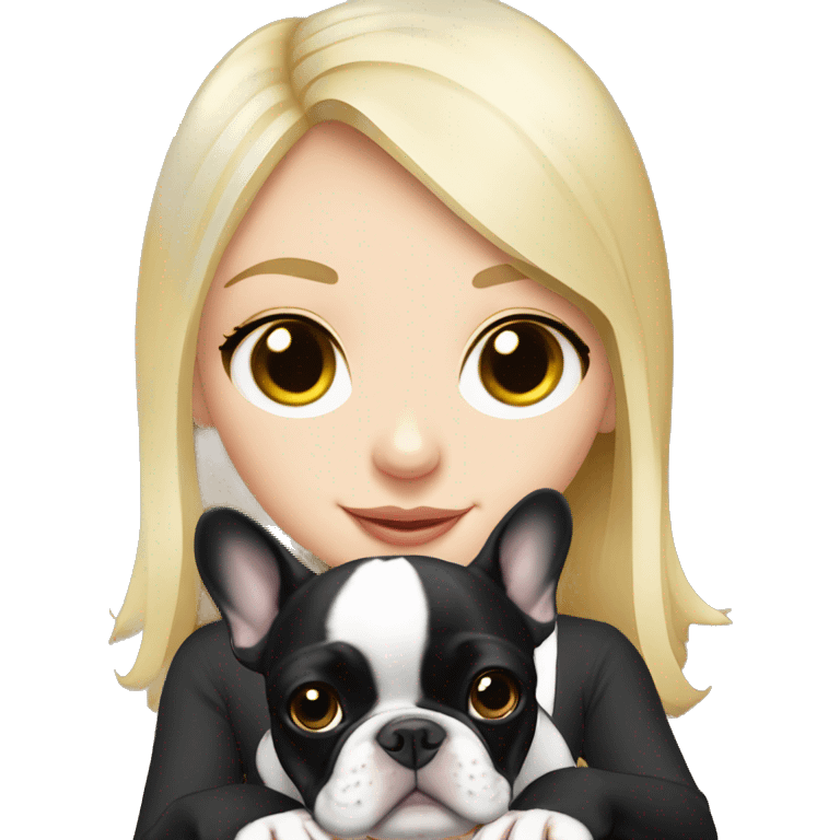 black/white french bulldog with blonde girl emoji