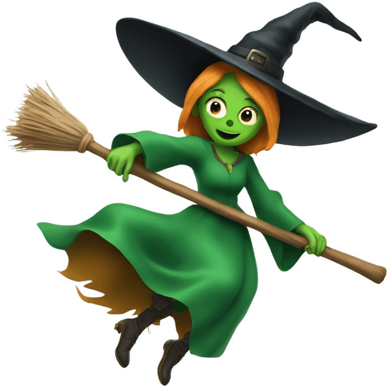 Green witch flying on broom  emoji